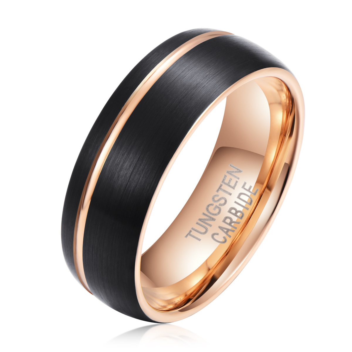 Wholesale Custom Grooved Brushed Black Man Ring Jewelri Rose Gold Tungsten Ring Tungsten Wedding Band