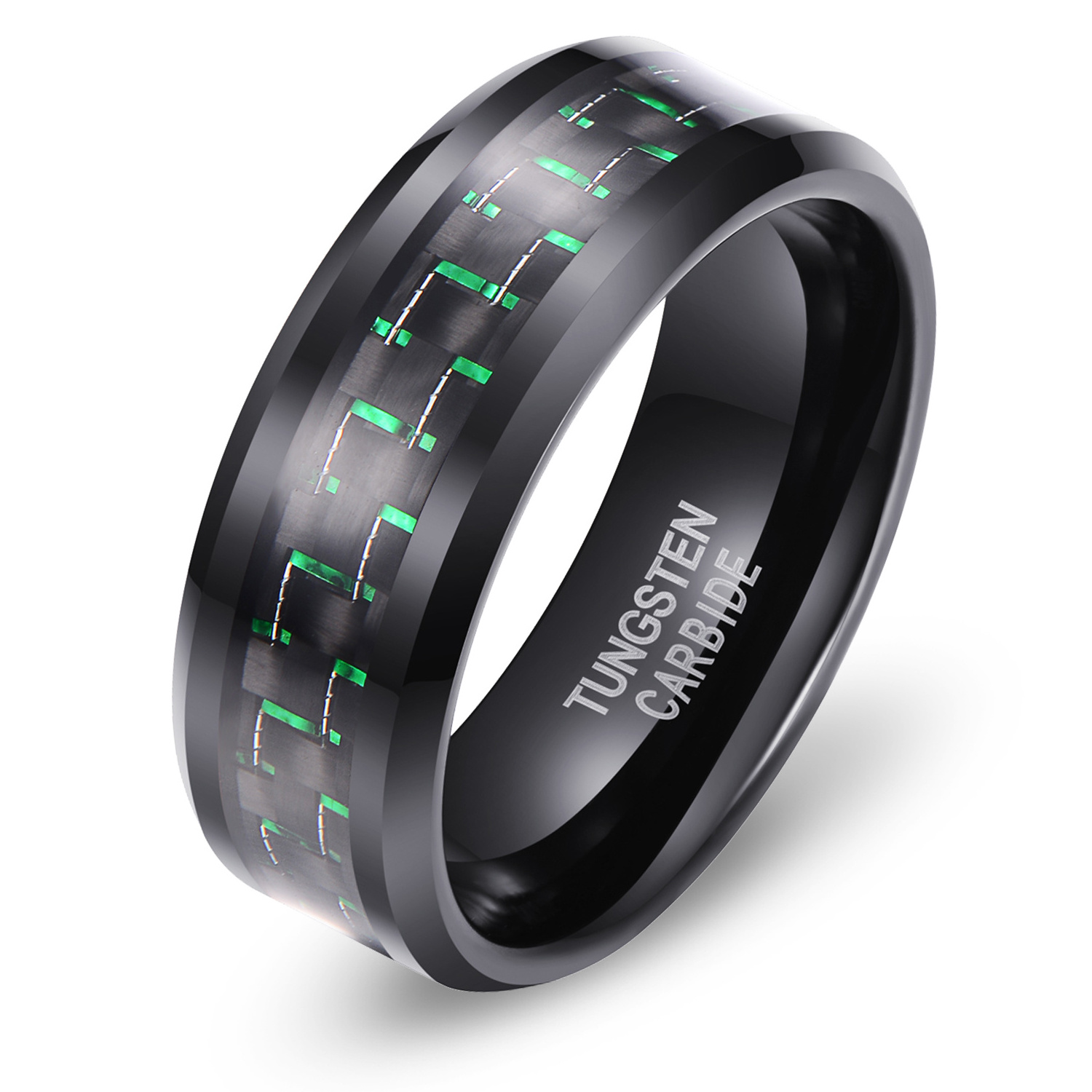 In Stock Carbon Fiber Rings Tungsten Carbide Fashion Ring 8mm Black Tungsten Ring anillos hombre