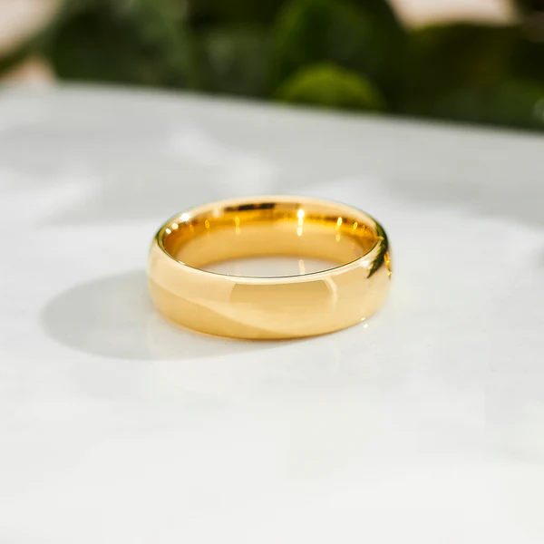 Wholesale Custom High Polished Minimalist Jewelry 18k Gold Plated Simple Blank Tungsten Carbide Steel Ring For Men Women