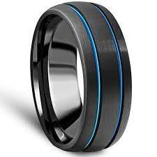 Wholesale 8mm brushed black tungsten steel ring for man black ring with two tone silver gold blue groove thin line