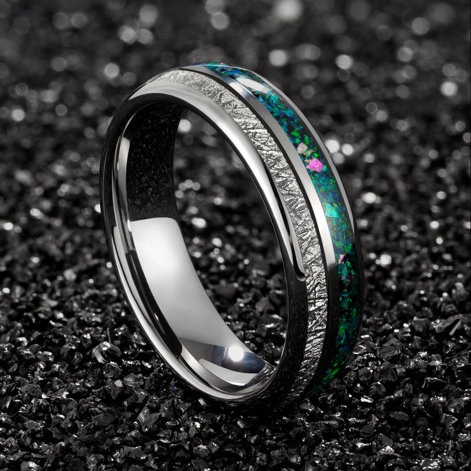 Fashion wholesale price tungsten galaxy opal rings for men engraving tungsten ring Jewelry