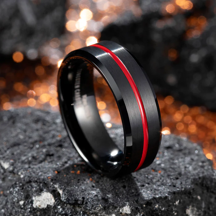 Hot sale Luxury 8mm Red Grooved Wedding Ring flat Black Tungsten Carbide Rings Wedding Party Decorations