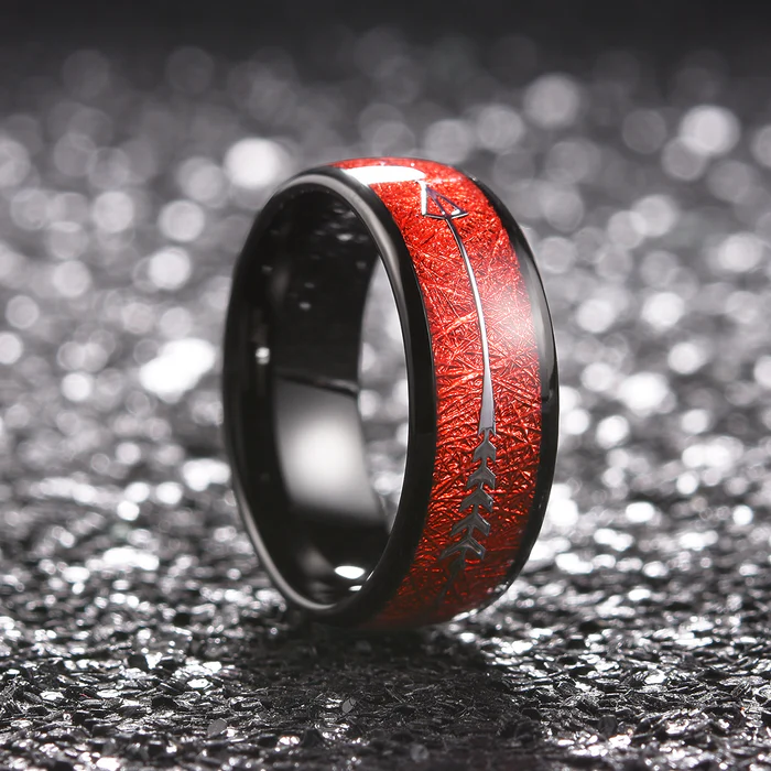 Fashion jewelry 8mm tungsten rings Arrow Deer red Meteorite Inlay black tungsten carbide men rings wedding band