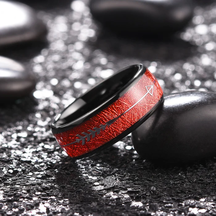 Fashion jewelry 8mm tungsten rings Arrow Deer red Meteorite Inlay black tungsten carbide men rings wedding band