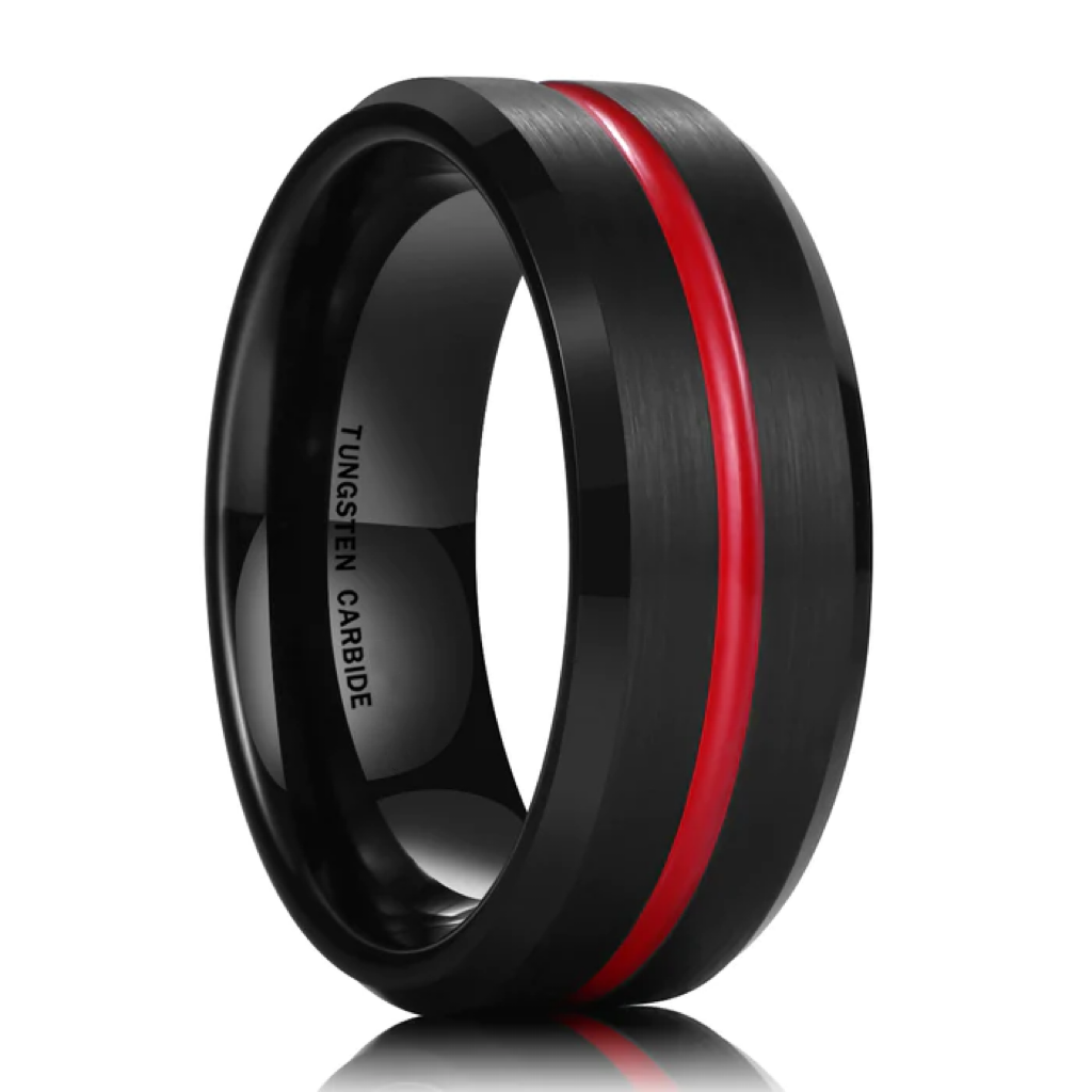 Hot sale Luxury 8mm Red Grooved Wedding Ring flat Black Tungsten Carbide Rings Wedding Party Decorations