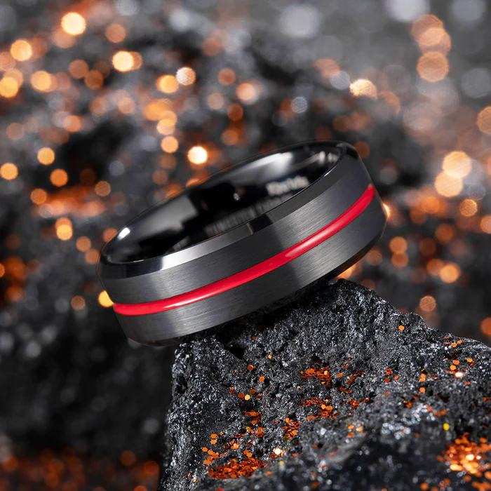 Hot sale Luxury 8mm Red Grooved Wedding Ring flat Black Tungsten Carbide Rings Wedding Party Decorations