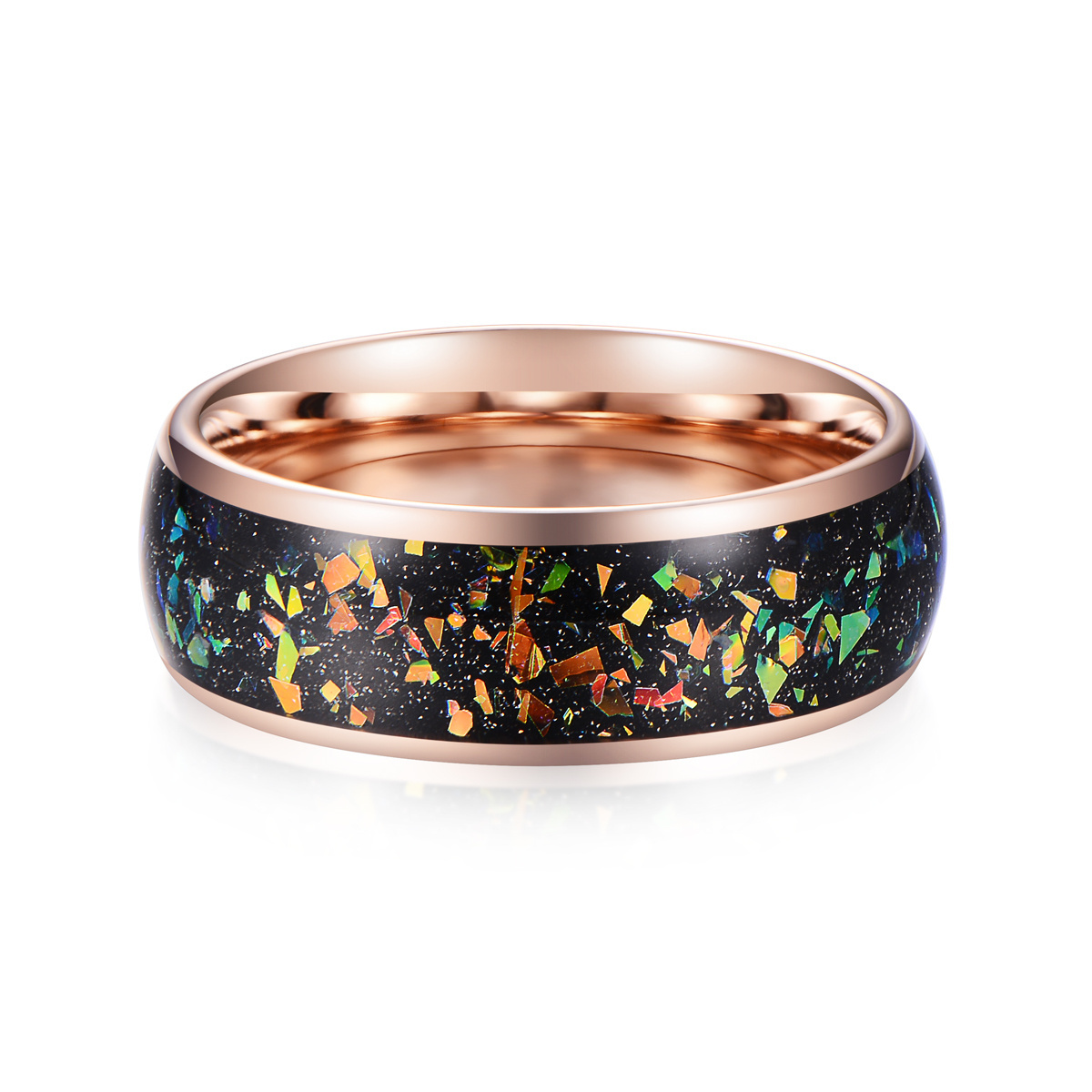 8mm Rose Gold Tungsten Ring For Men Women Real Meteorite Galaxy Opal Inlay Engagement Wedding Band