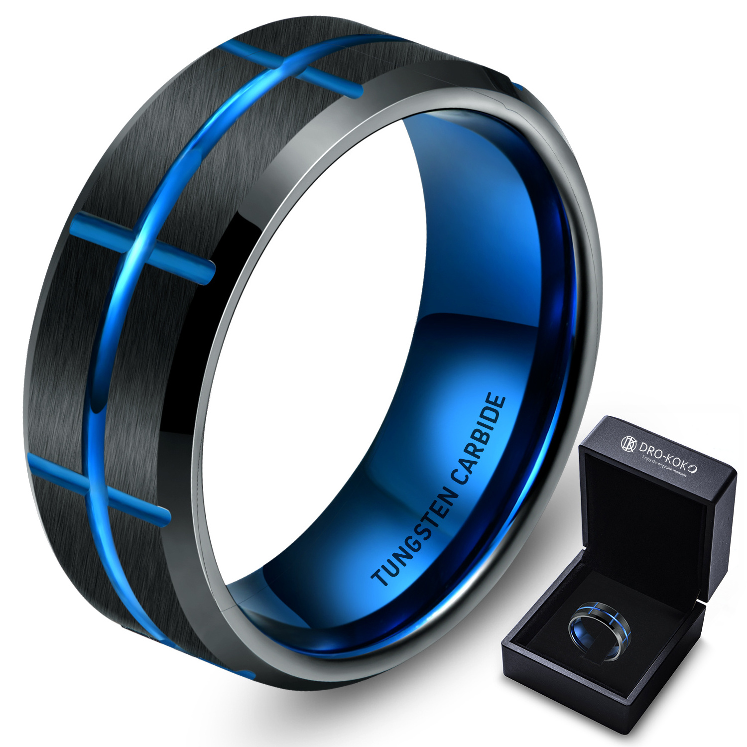 8MM New Mens IP Black Plated Tungsten Ring with Step Edge Center Brushed man boys rings