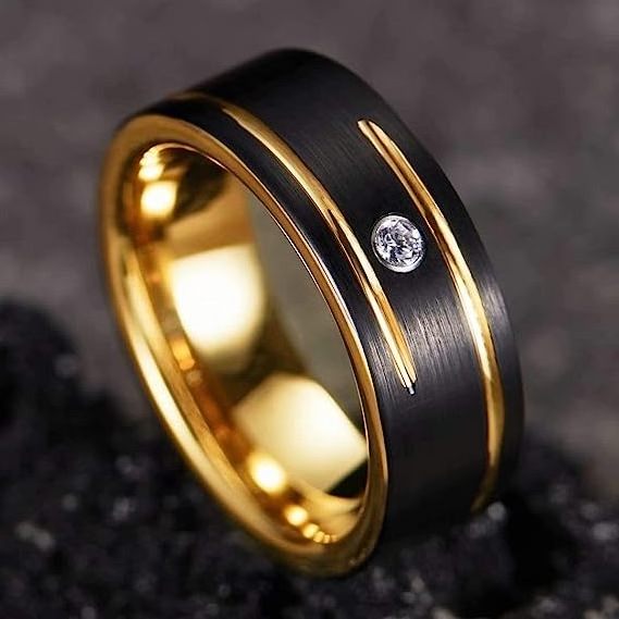 Luxury fashion black tungsten and gold mens wedding rings black diamond ring