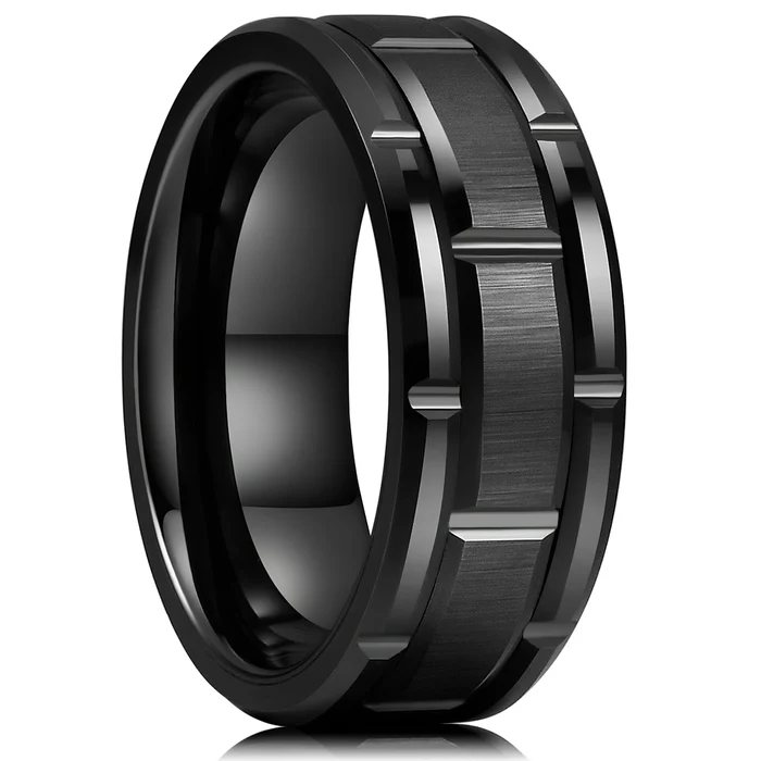 Ouayun Newest Design Eternity 8mm His And Her Set Brick Pattern Brushed Center Tungsten Ring wedding rings couple set