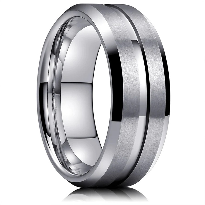 Hot sale Luxury 8mm Red Grooved Wedding Ring flat Black Tungsten Carbide Rings Wedding Party Decorations