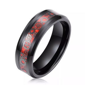 Wholesale Fashion jewelry custom 8mm Tungsten Ring for Men Women Steampunk Gear Red Carbon Fiber Inlay Fashion Wedding Band