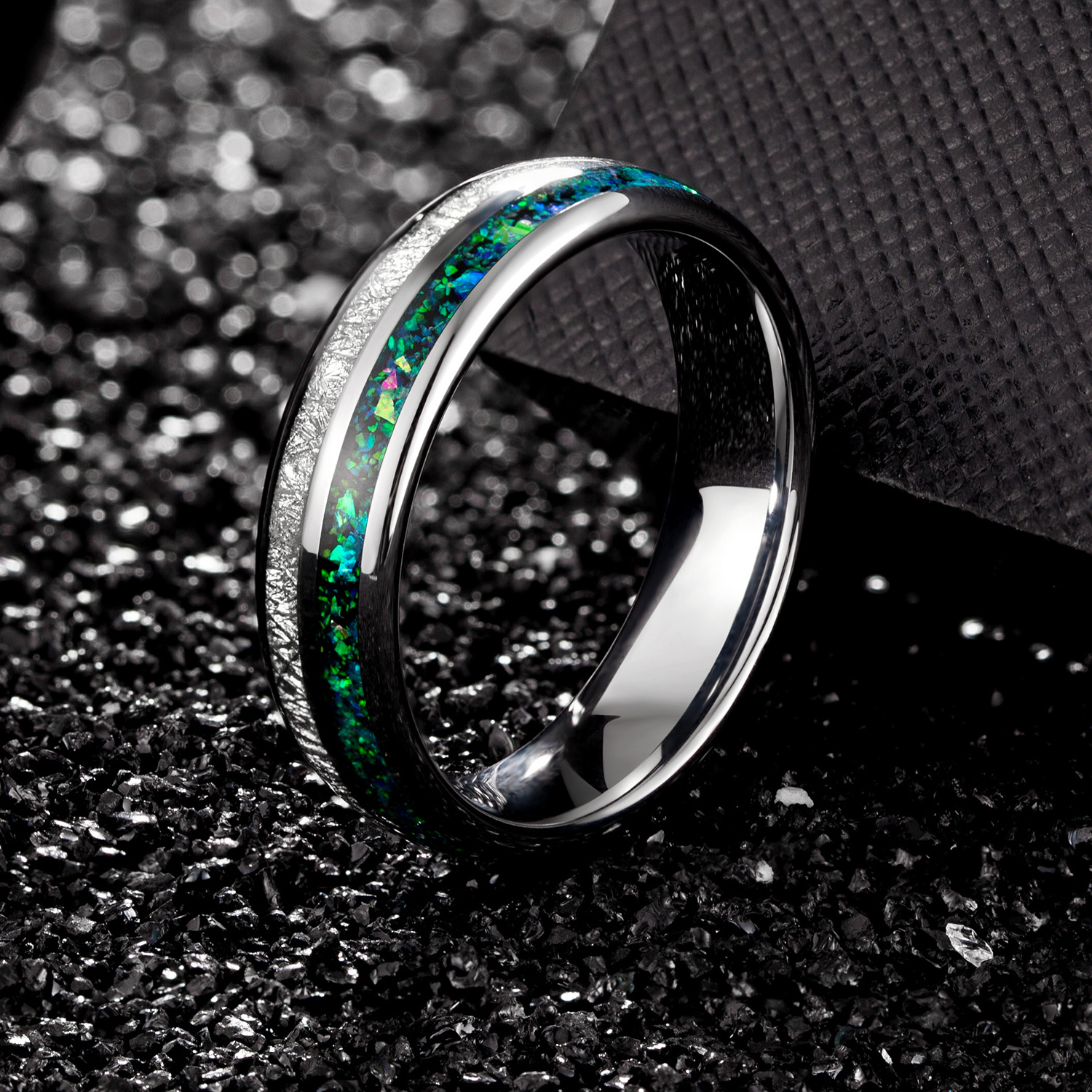 Fashion wholesale price tungsten galaxy opal rings for men engraving tungsten ring Jewelry