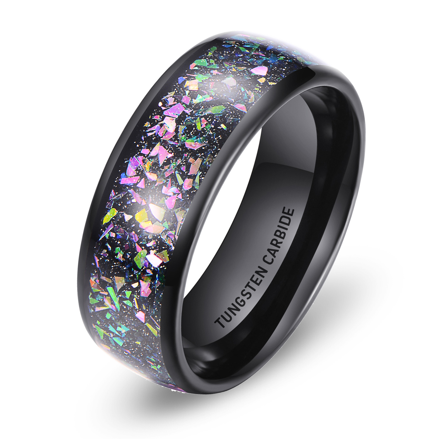 8MM  Galaxy Collection Fire Created-opal Inlay Tungsten opal Wedding Rings set