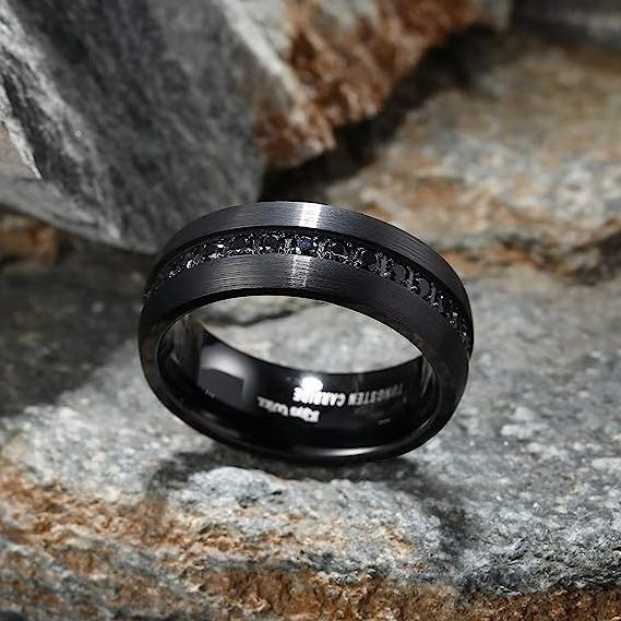 Luxury fashion black tungsten and gold mens wedding rings black diamond ring