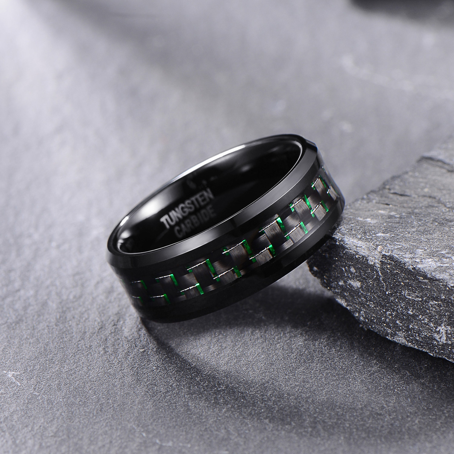 In Stock Carbon Fiber Rings Tungsten Carbide Fashion Ring 8mm Black Tungsten Ring anillos hombre