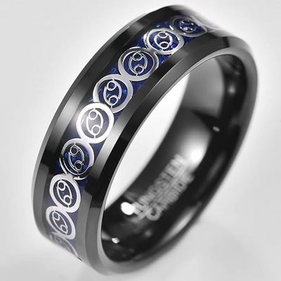 Ouyuan Jewelry Carbon Fiber Ring Cardiogram Tungsten Carbide Ring