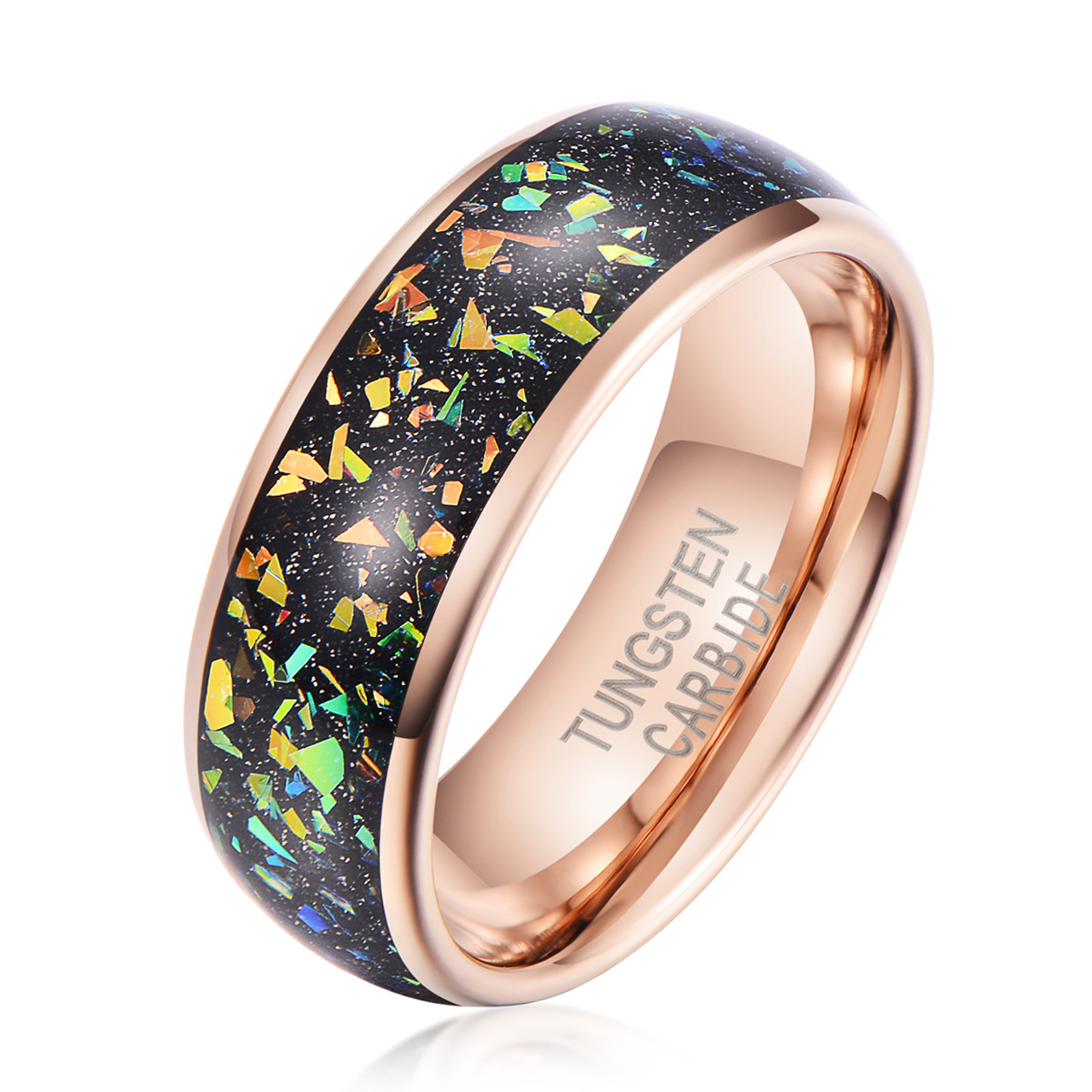 8mm Rose Gold Tungsten Ring For Men Women Real Meteorite Galaxy Opal Inlay Engagement Wedding Band