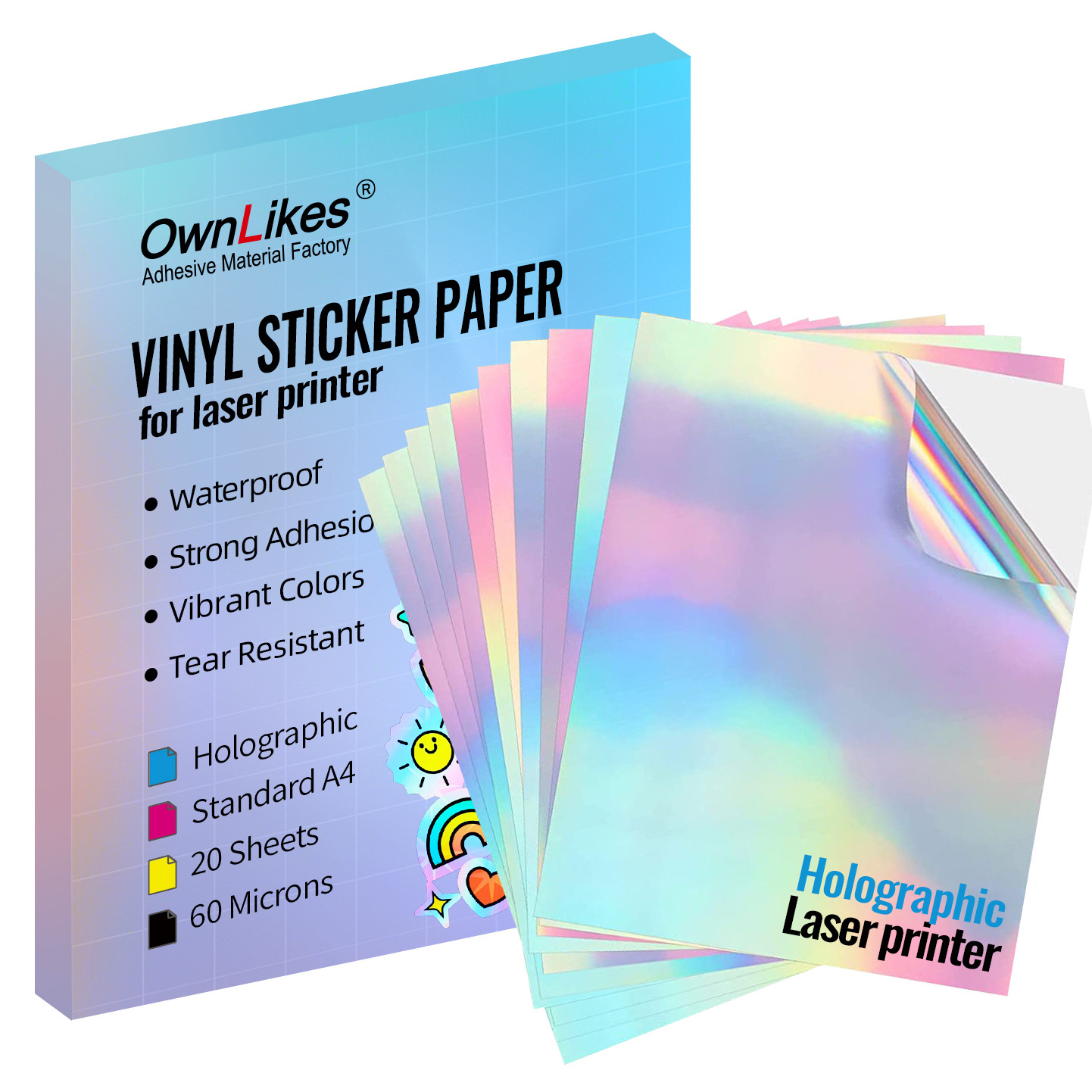 Self Adhesive A3 A4 Waterproof Printable Vinyl Sticker Paper Inkjet Holographic Laser Sticker Paper For Inkjet Printer