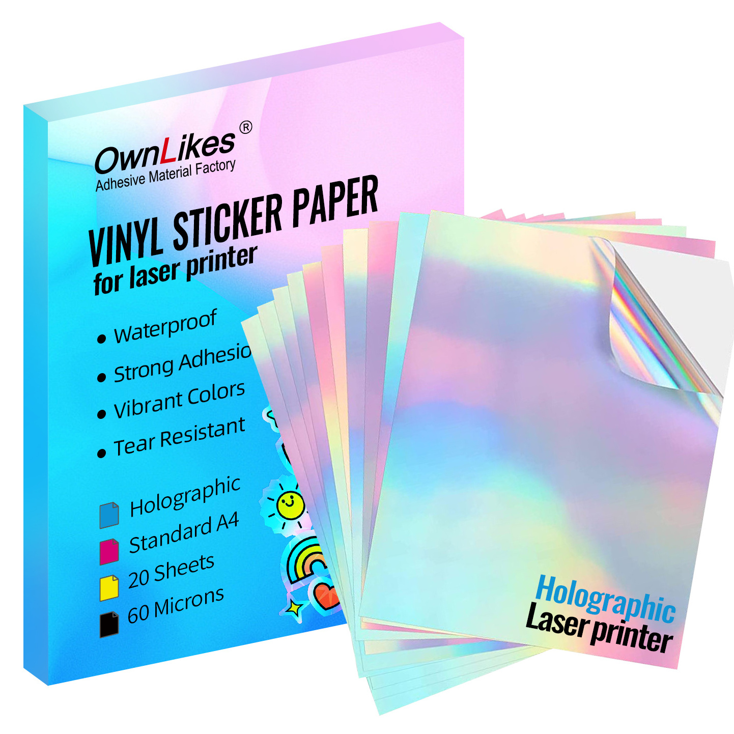 Self Adhesive A3 A4 Waterproof Printable Vinyl Sticker Paper Inkjet Holographic Laser Sticker Paper For Inkjet Printer