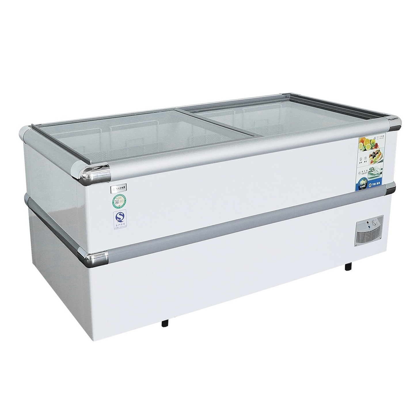 Sliding Glass Door Chest Freezer Commercial Supermarket Island fridges and deep freezers For Frozen Food / Grocery Store Fridge