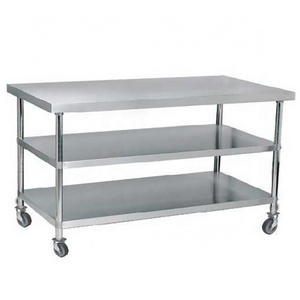 Commercial kitchen two layer stainless steel work table for kitchen engineering