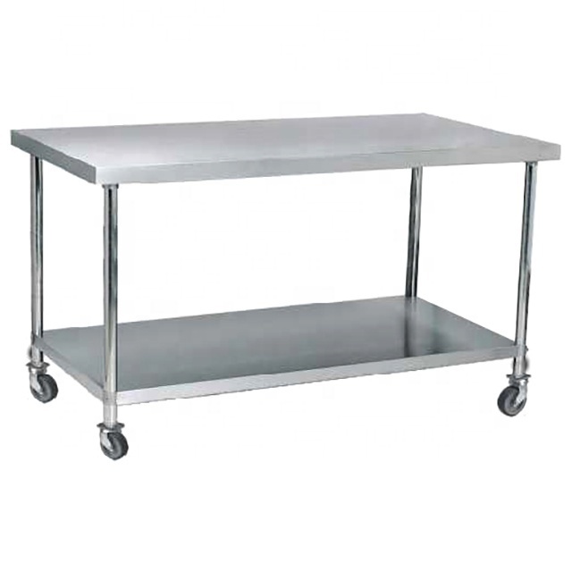 Commercial kitchen two layer stainless steel work table for kitchen engineering