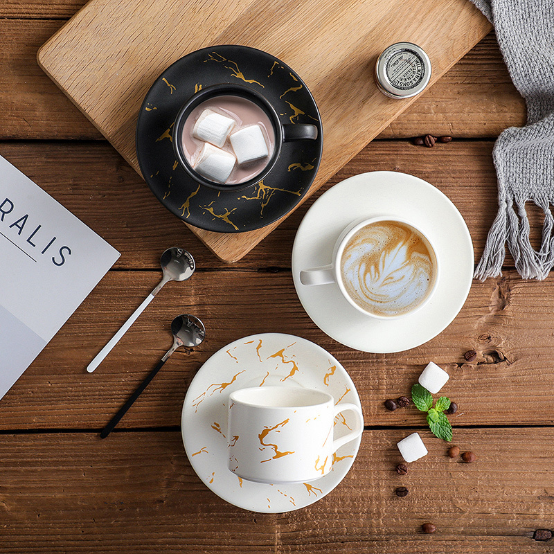 Elite Gold-Embossed Ceramic Latte Art Coffee Cup Set with Saucer  Refined Matte Finish for the Discerning Barista and Cappuccino