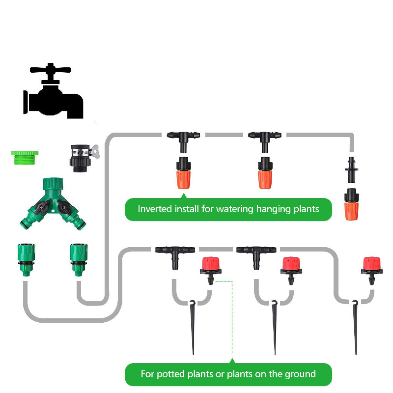 QJQ235 Garden Plant DIY Drip Irrigation System Set Automatic Watering Sprinkler Greenhouse Adjustable Dripper Kit