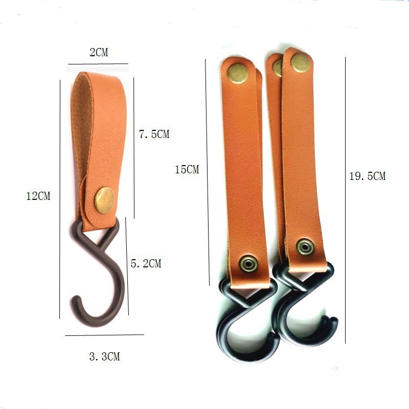 FXL Durable Leather Camping Wood Hanger Strap Kitchen Cooking Hanger Hooks hanging Hook For Outdoor