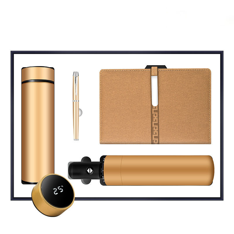 FXL Without MOQ New Arrival A5 Notebook + vacuum flask + USB flash drive + pen + A5 notebook + speaker + power bank Gifts Set