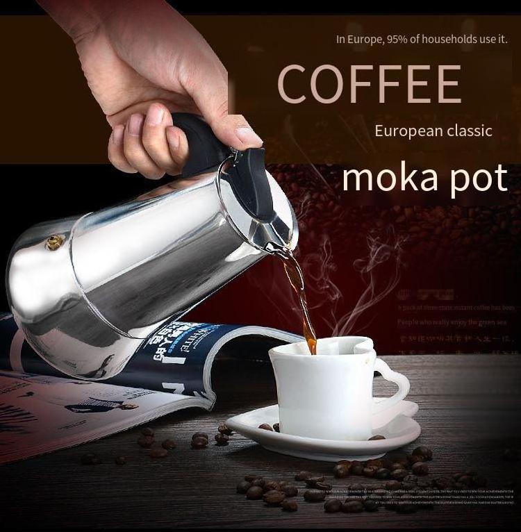 FXL Italian Stovetop Espresso 2/4/6/9 Cup Bialetti High Quality 304 Stainless Steel Moka Coffee Makers Pot for Thailand