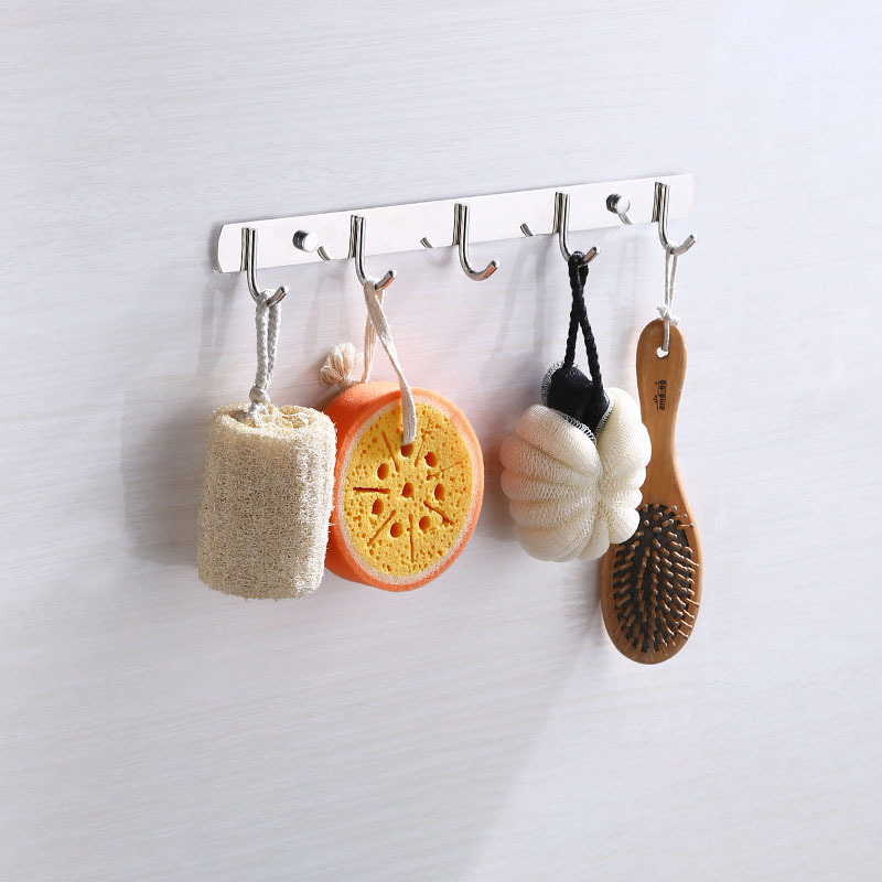 FXL Silver Metal Multifunctional Bathroom Kitchen Heavy Duty Rack Wall Mounted Hat Towel Stainless Steel Row Coat Hanger Hook