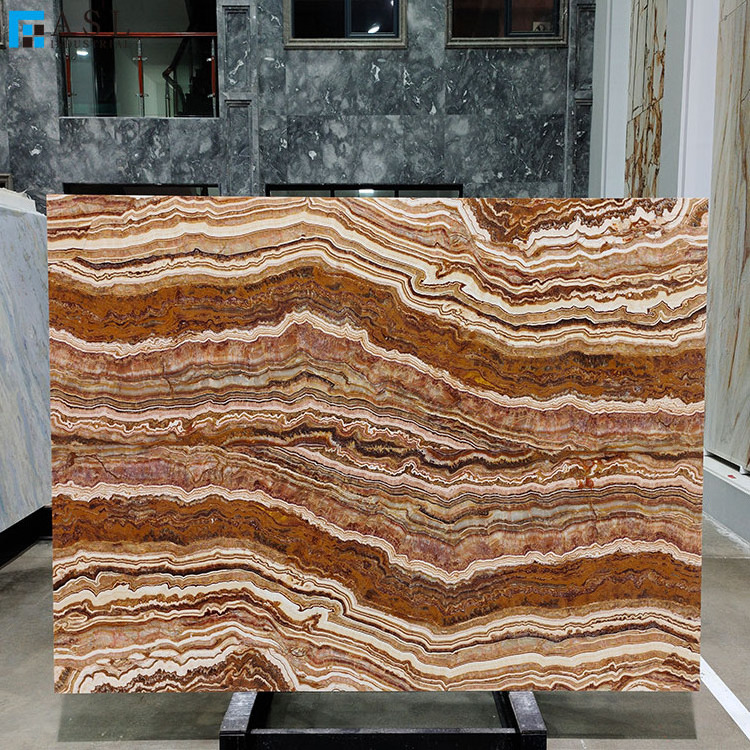 Translucent wooden vein black red onyx type of marble slab novel design china wholesale facade cladding stone