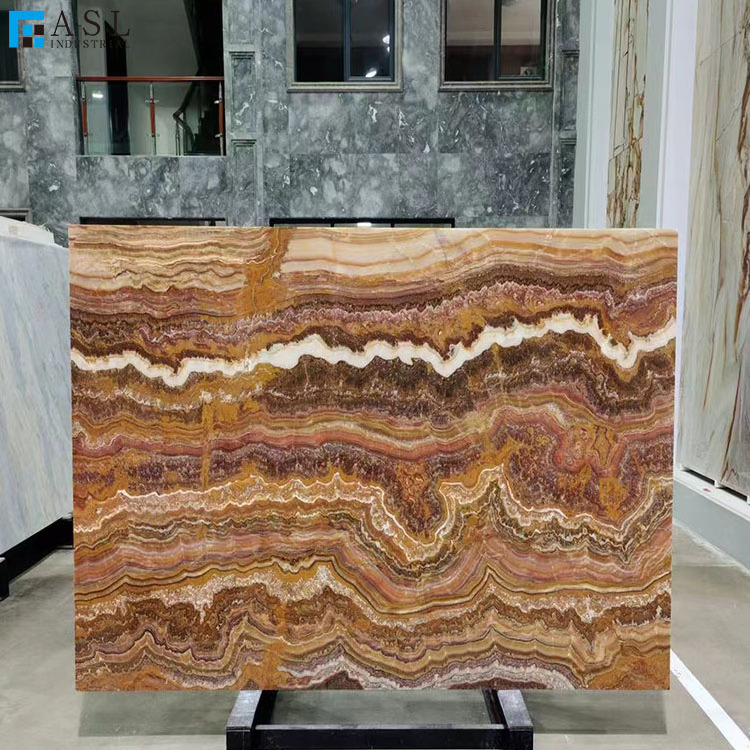 Translucent wooden vein black red onyx type of marble slab novel design china wholesale facade cladding stone