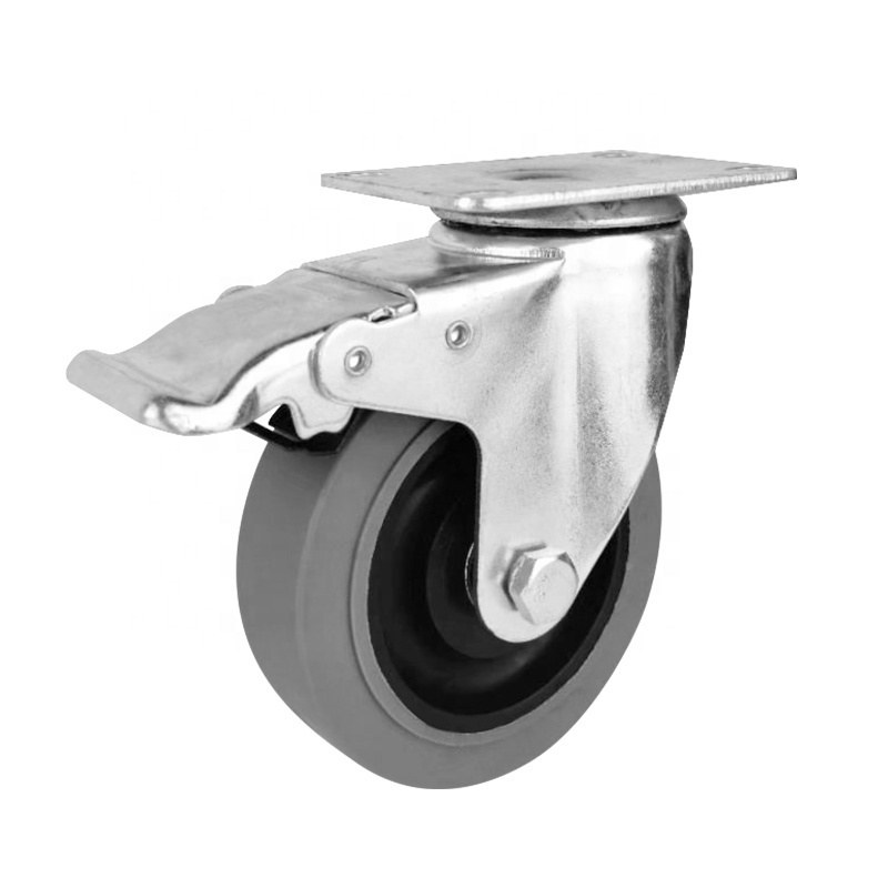 Pengxing 75/100/125 Mm Gray Tpr Electrically Conductive Swivel Caster Wheels With Lock Conductive Caster