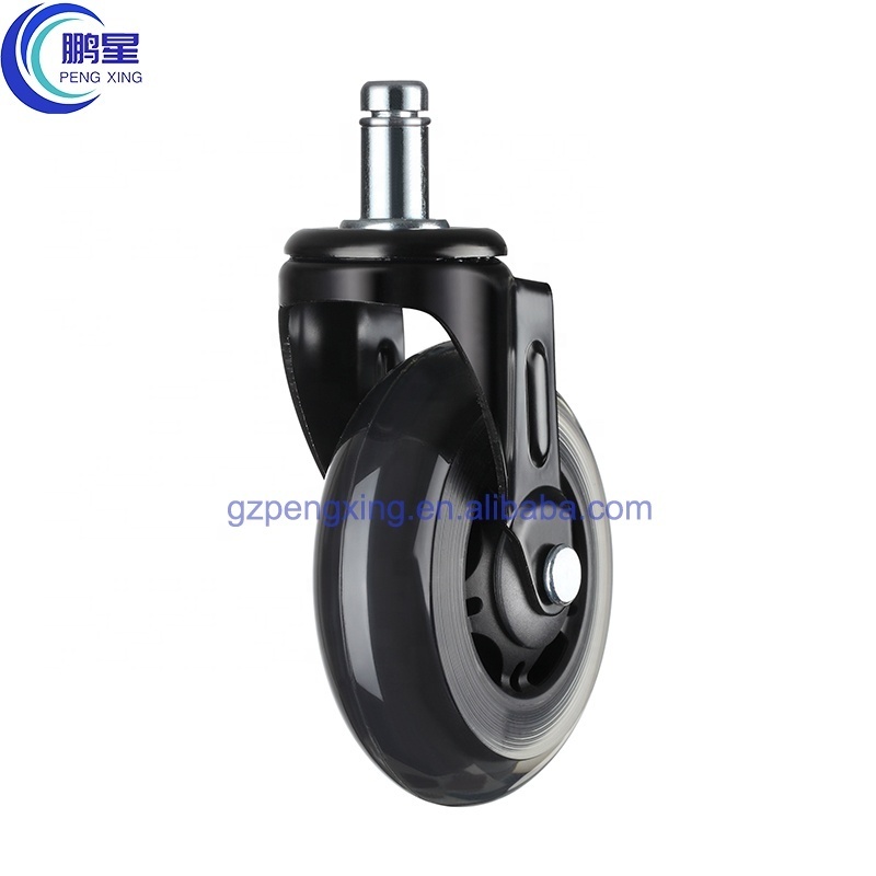 New design Cheap Small Stem Furniture Office Chair Caster Wheels 3 Inch castors Transparent Pu Caster Wheels with bearing cover