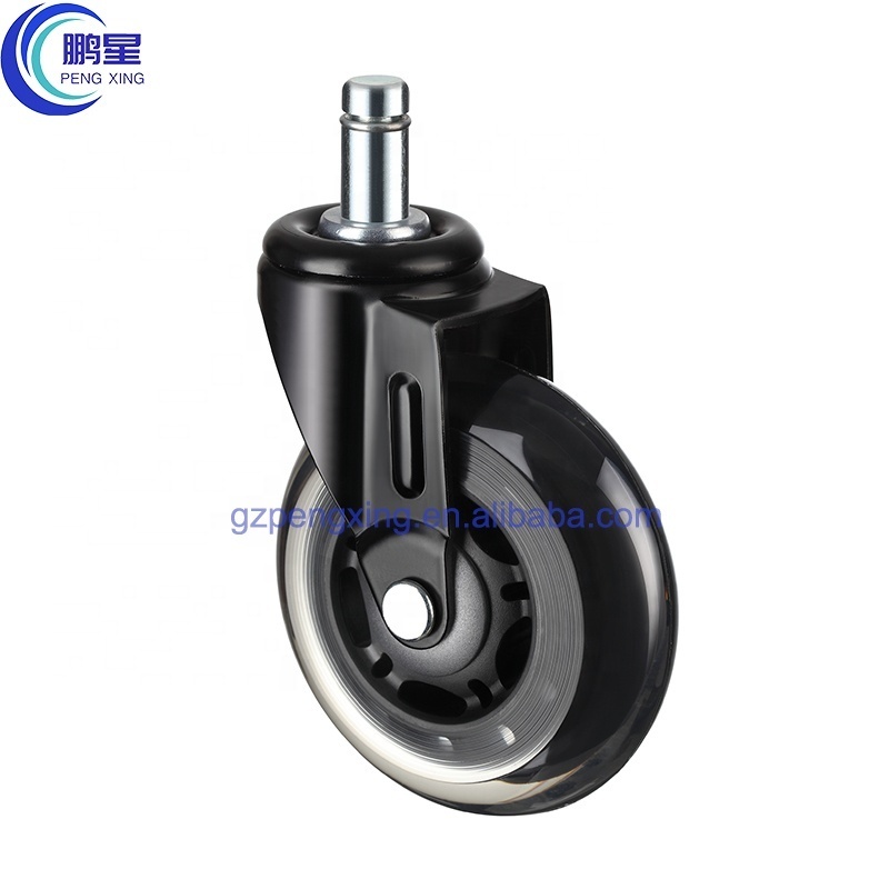 New design Cheap Small Stem Furniture Office Chair Caster Wheels 3 Inch castors Transparent Pu Caster Wheels with bearing cover