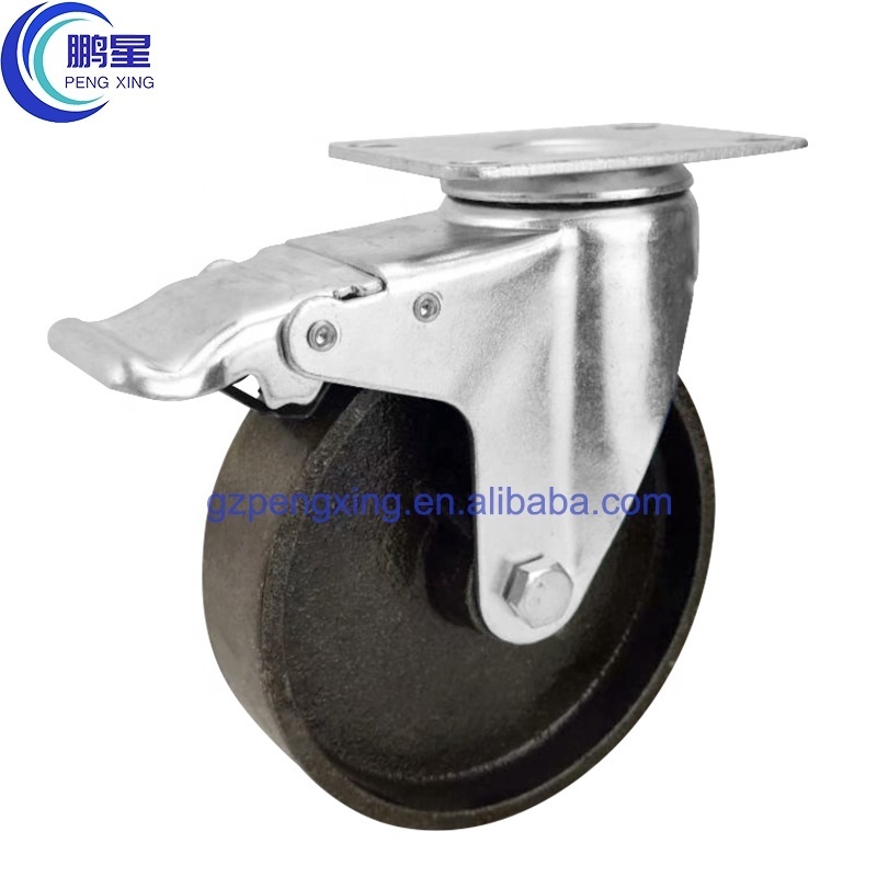 Pengxing heavy duty cast iron wheels locking caster wheels Cast Iron Cast Iron Casters 3 4 5 Inch vintage casters