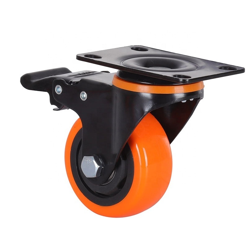 Pengxing Hot Product 3 Inch Middle Duty Polyvinyl Chloride Caster With Brake Of Shopping Trolley Orange Caster For Carts