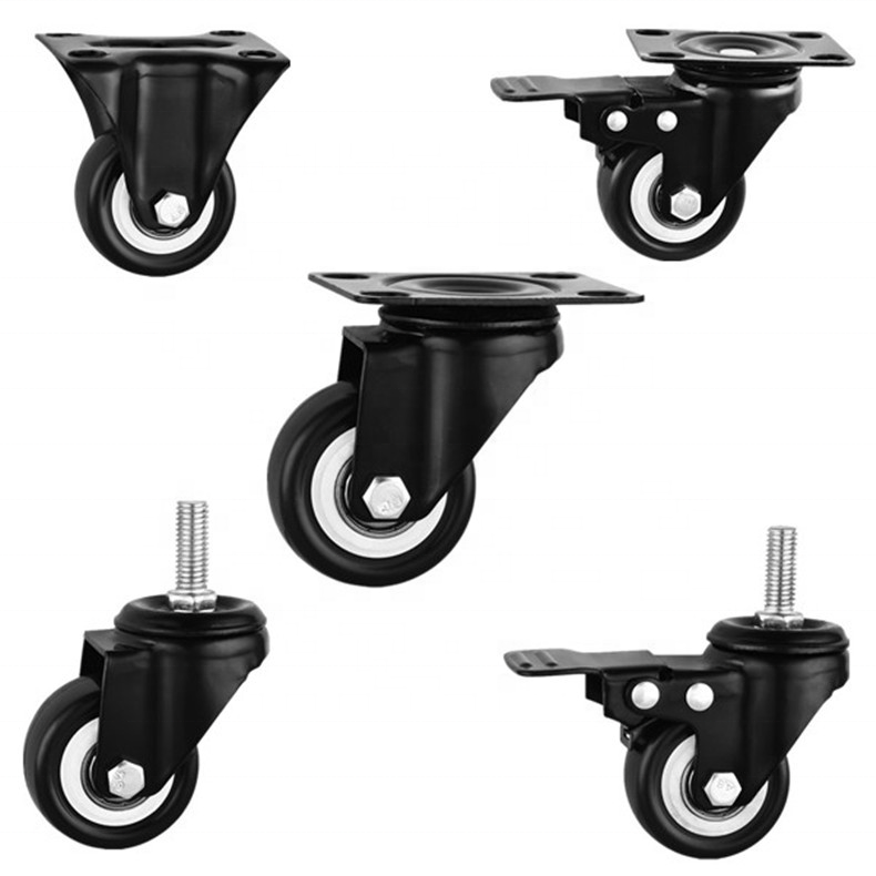 Factory wholesale 2 inch PVC caster black wheels swivel caster with brake PU caster for furniture small castor wheel