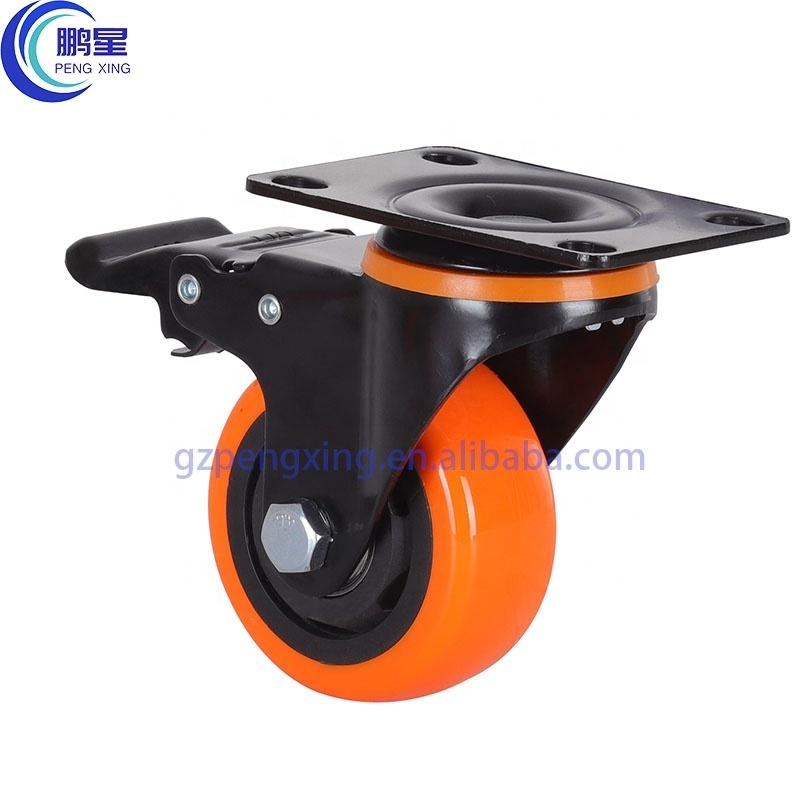 Pengxing Wholesale 75 mm Workbench 3 inch Heavy Duty Casters with Brake Trolley caster replacement wheels orange wheel