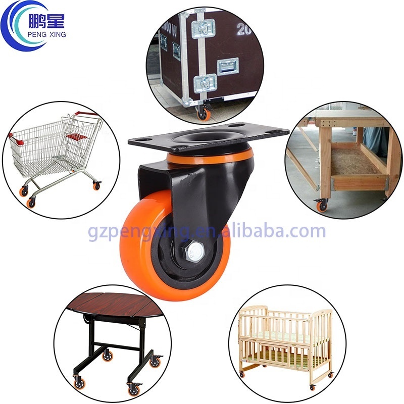 Pengxing Hot Product 3 Inch Middle Duty Polyvinyl Chloride Caster With Brake Of Shopping Trolley Orange Caster For Carts