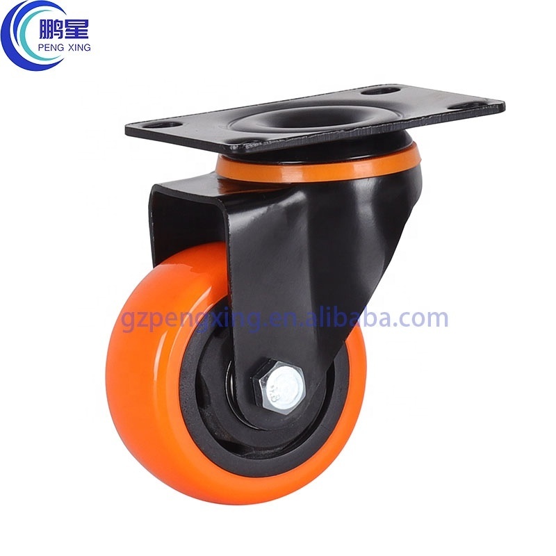 Pengxing Hot Product 3 Inch Middle Duty Polyvinyl Chloride Caster With Brake Of Shopping Trolley Orange Caster For Carts