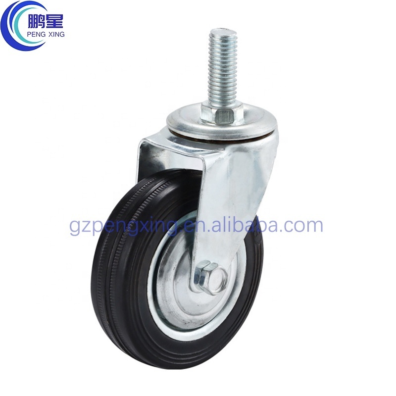 Pengxing 3/4/5/6/8 inch Industrial Castor Wheel Rubber Roller Bearing Outdoor Trolley Caster heavy duty caster wheel