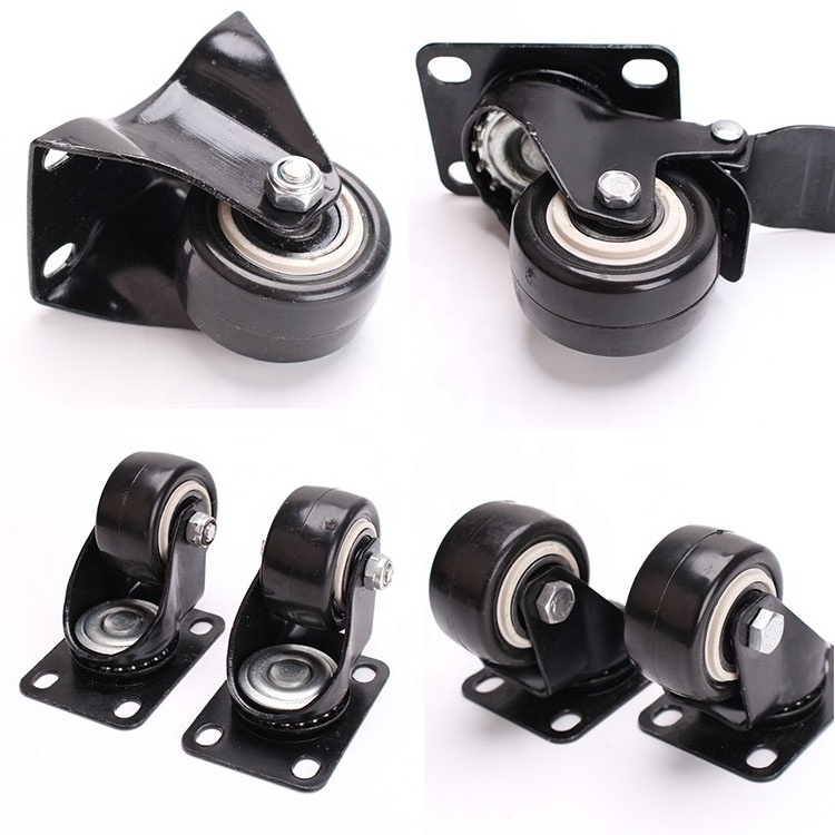 Factory wholesale 2 inch PVC caster black wheels swivel caster with brake PU caster for furniture small castor wheel