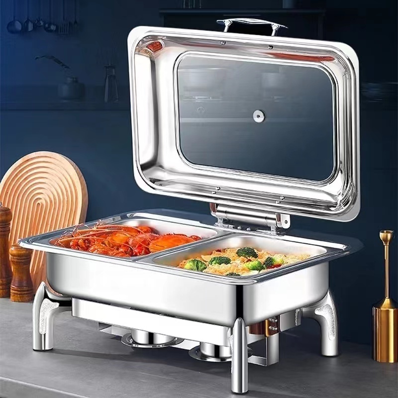 Catering Golden Glass Chaffing Dishes Stainless Steel Luxury Chafing Dishes Set Rectangular buffet food warmer