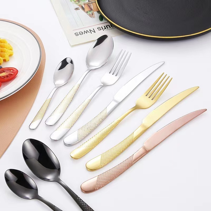 Goldplated Stainless Steel 410 tableware Spoon Fork Knife Mirror Polish Cutlery Set western food dinnerware set