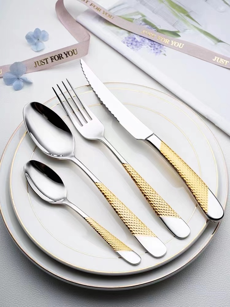 Goldplated Stainless Steel 410 tableware Spoon Fork Knife Mirror Polish Cutlery Set western food dinnerware set