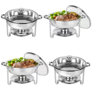 Factory Outlet 5Qt Stainless Steel alcohol heating soup pot buffet iron holder Chafing dish food warmer hot pot with glass cover